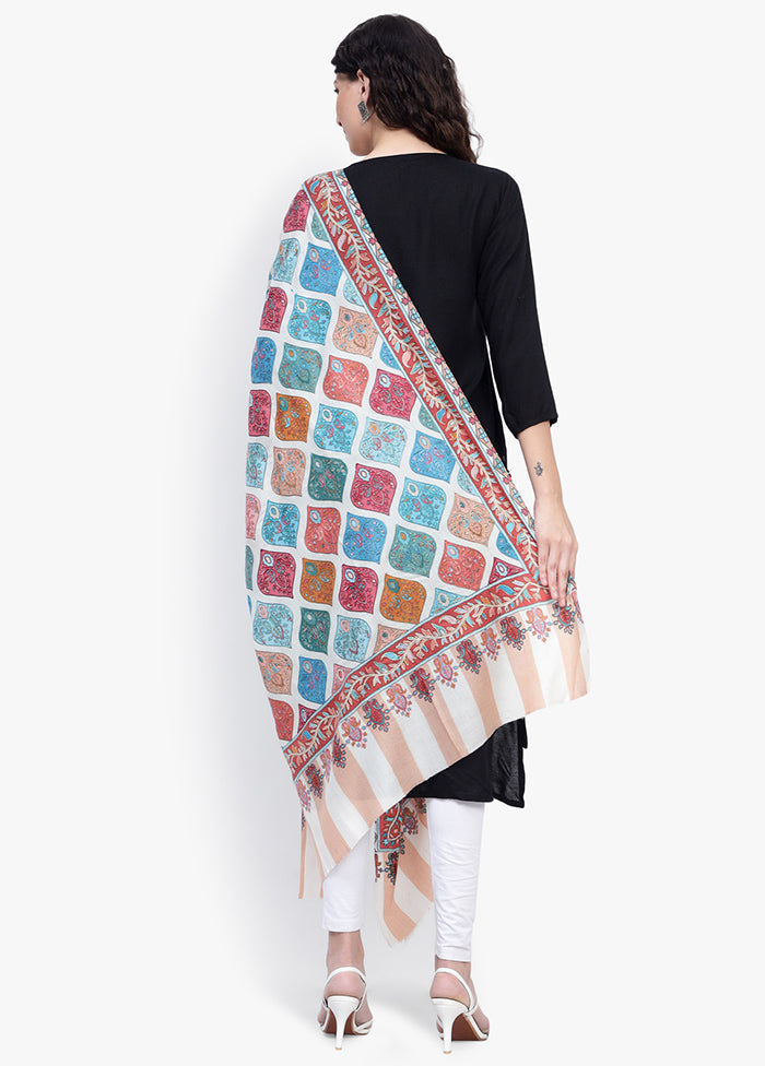 Cream Fine Wool Shawl - Indian Silk House Agencies