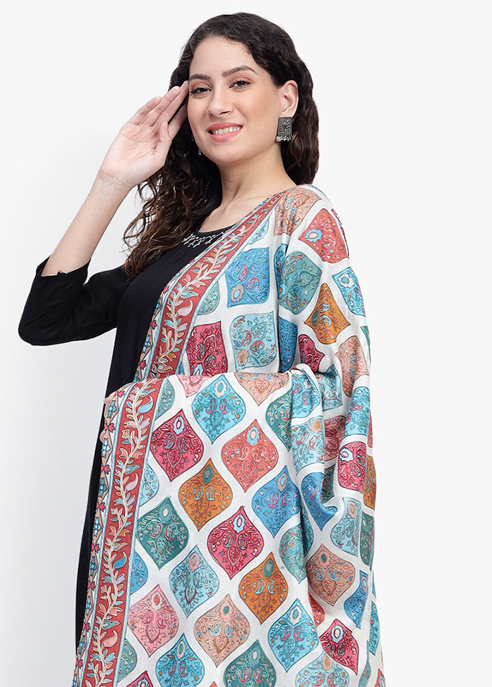 Cream Fine Wool Shawl - Indian Silk House Agencies