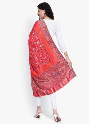 Red Fine Wool Shawl - Indian Silk House Agencies