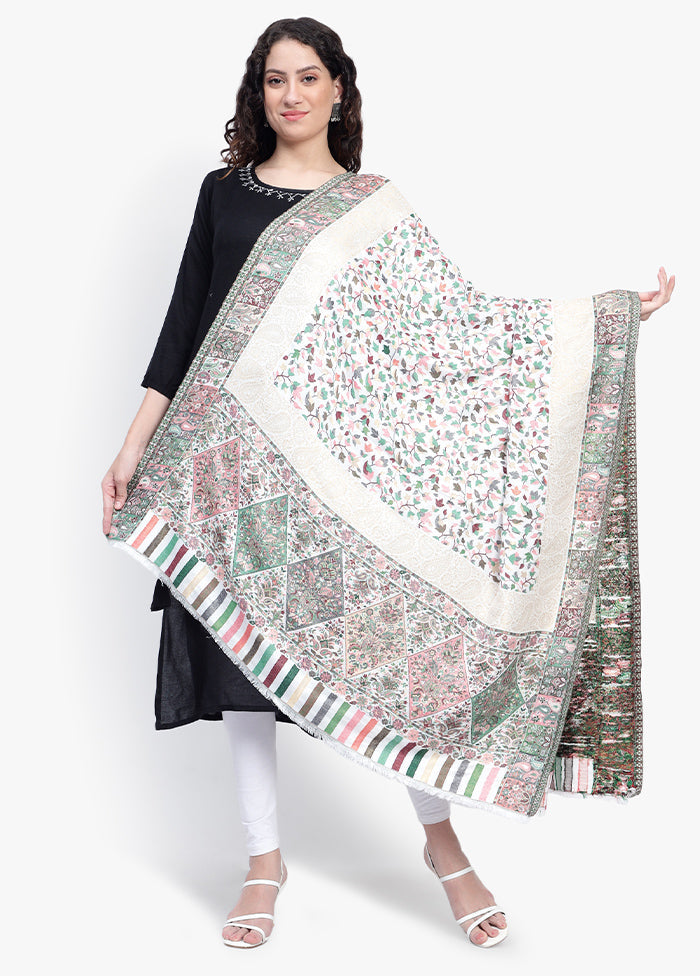 Cream Fine Wool Shawl - Indian Silk House Agencies