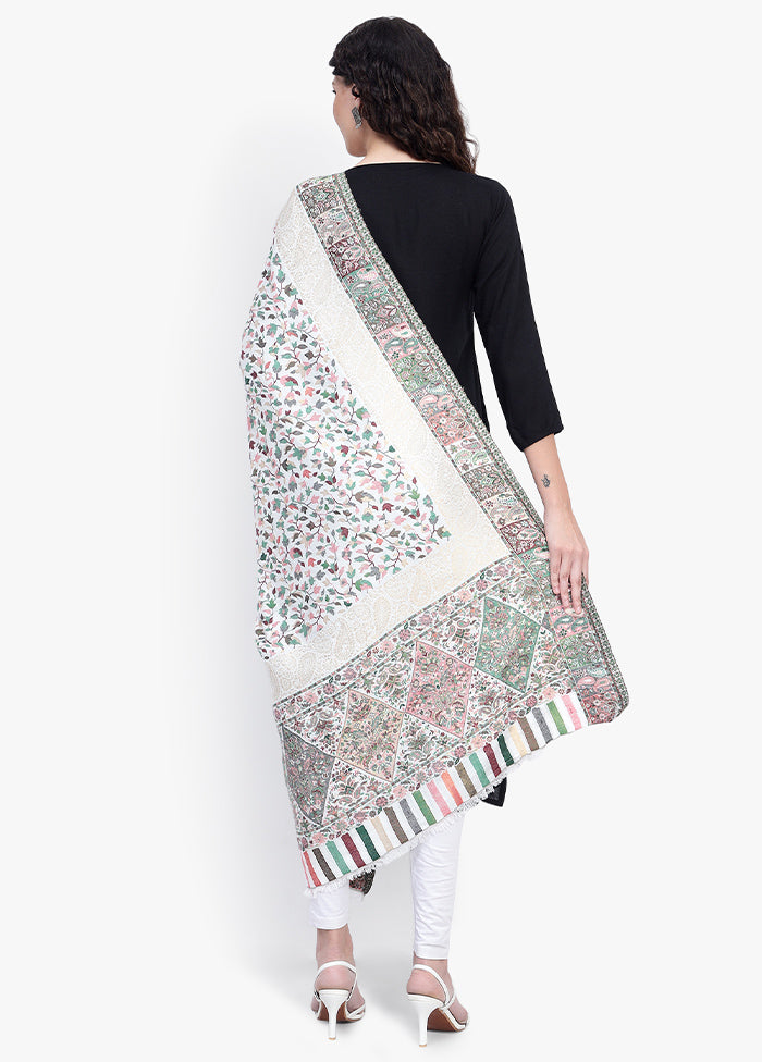 Cream Fine Wool Shawl - Indian Silk House Agencies