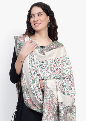 Cream Fine Wool Shawl - Indian Silk House Agencies