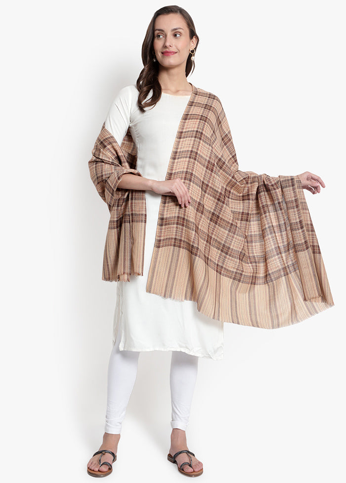 Beige Checked Woolen Shawl - Indian Silk House Agencies