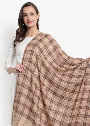 Beige Checked Woolen Shawl - Indian Silk House Agencies