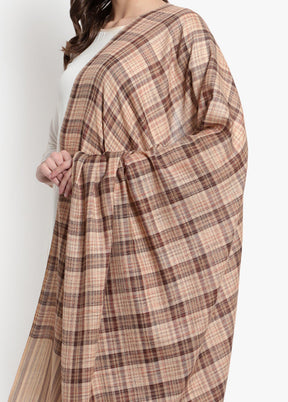 Beige Checked Woolen Shawl - Indian Silk House Agencies