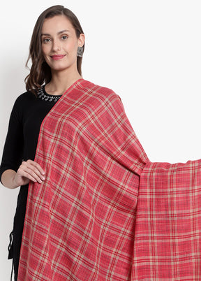 Pink Checked Woolen Shawl - Indian Silk House Agencies