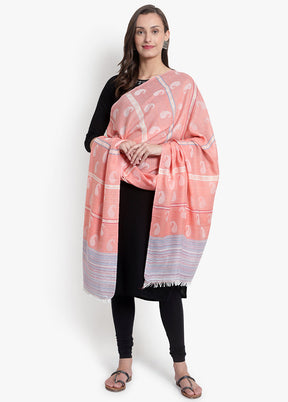 Peach Striped Woolen Shawl - Indian Silk House Agencies