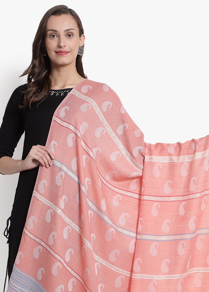 Peach Striped Woolen Shawl - Indian Silk House Agencies