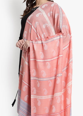 Peach Striped Woolen Shawl - Indian Silk House Agencies