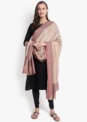 Beige Woven Woolen Shawl - Indian Silk House Agencies