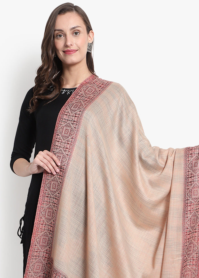 Beige Woven Woolen Shawl - Indian Silk House Agencies