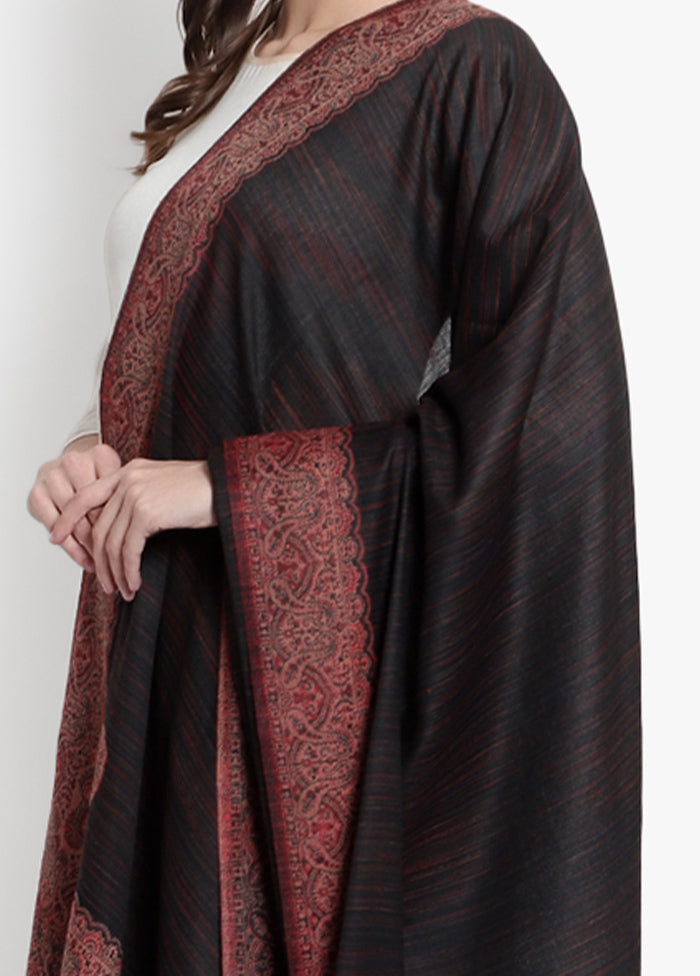 Black Striped Woolen Shawl - Indian Silk House Agencies