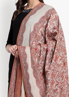 Beige Floral Woolen Shawl - Indian Silk House Agencies