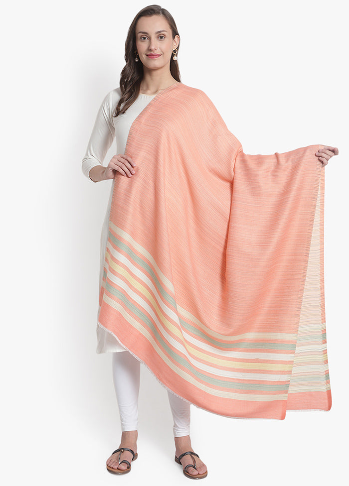 Peach Striped Woolen Shawl - Indian Silk House Agencies