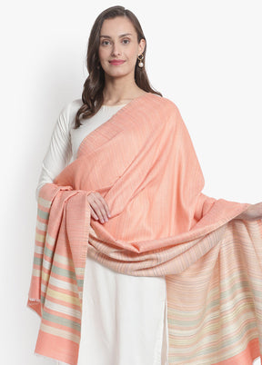 Peach Striped Woolen Shawl - Indian Silk House Agencies