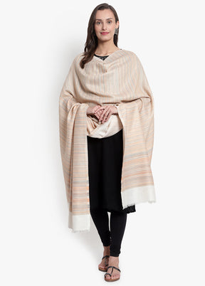 Cream Striped Woolen Shawl - Indian Silk House Agencies