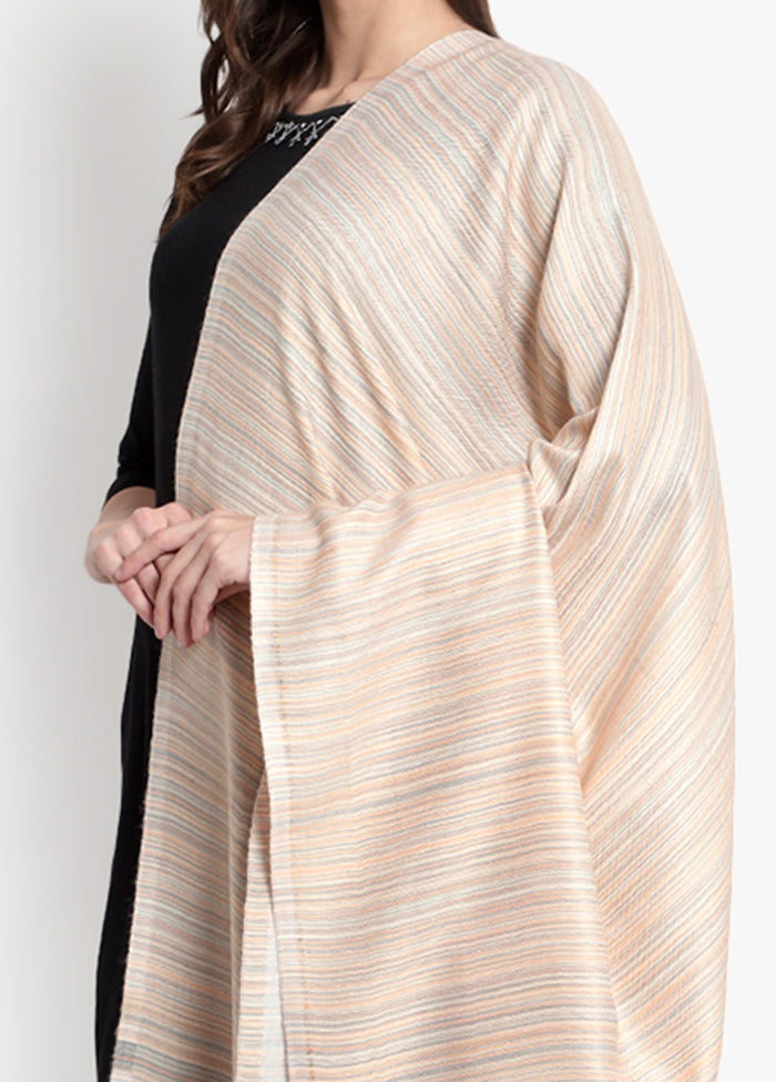 Cream Striped Woolen Shawl - Indian Silk House Agencies