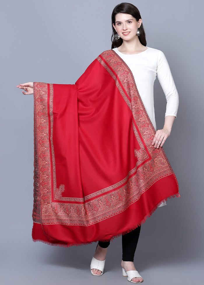 Red Fine Wool Shawl - Indian Silk House Agencies