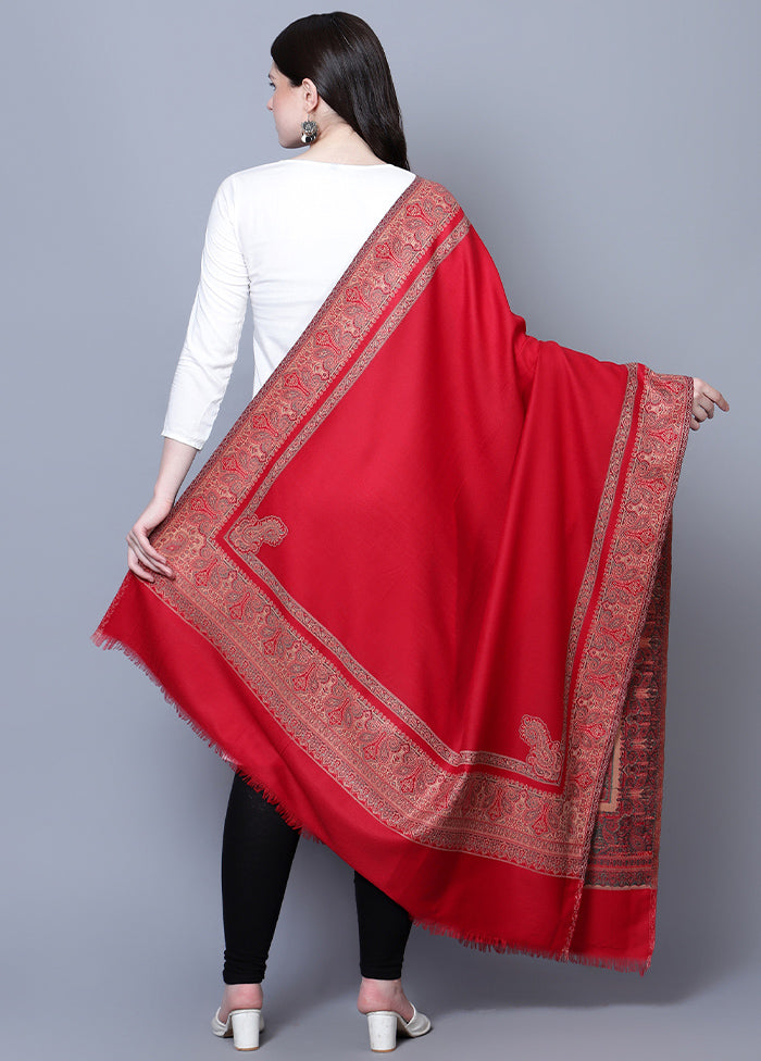 Red Fine Wool Shawl - Indian Silk House Agencies