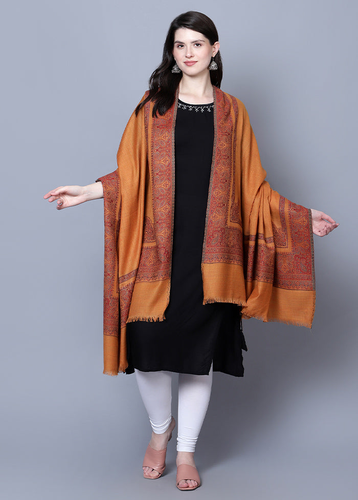 Mustard Fine Wool Shawl - Indian Silk House Agencies