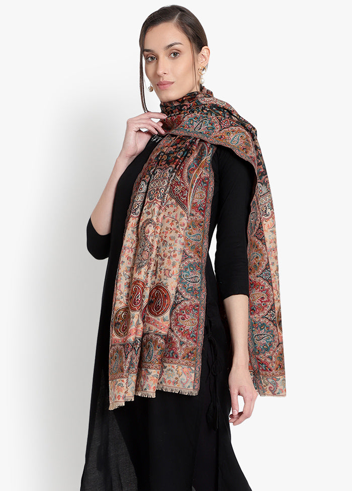 Black Floral Paisely Pattern Woolen Stole - Indian Silk House Agencies