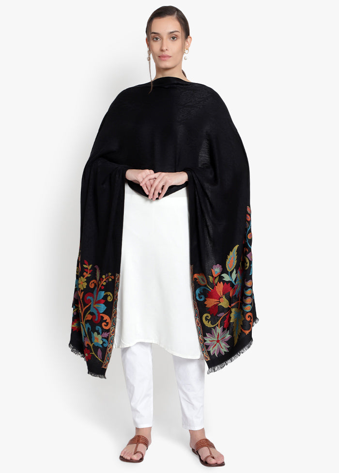 Black Self Embellished Modal Silk Stole - Indian Silk House Agencies