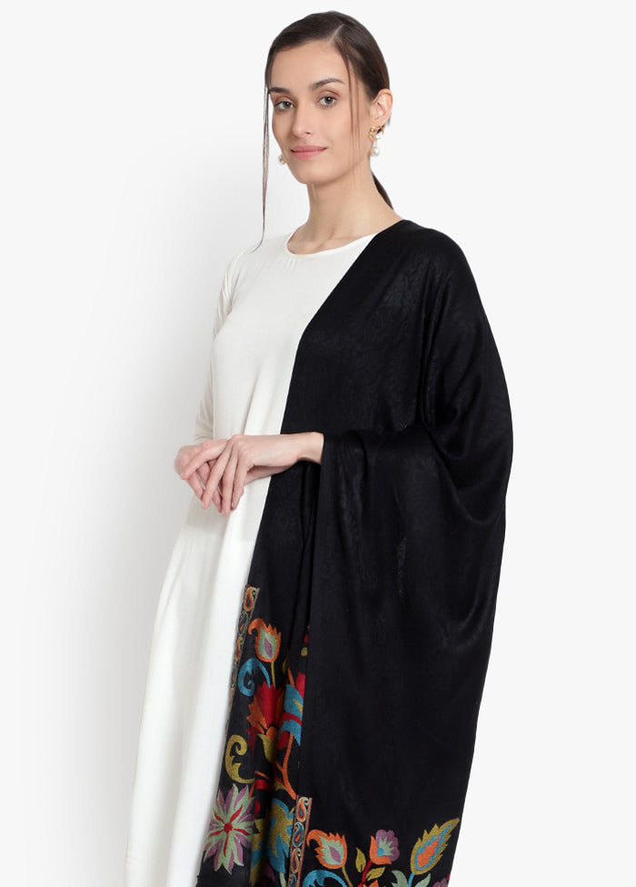 Black Self Embellished Modal Silk Stole - Indian Silk House Agencies