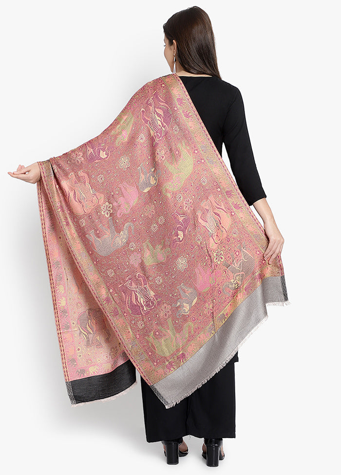 Black Elephant Motifs Modal Silk Stole - Indian Silk House Agencies