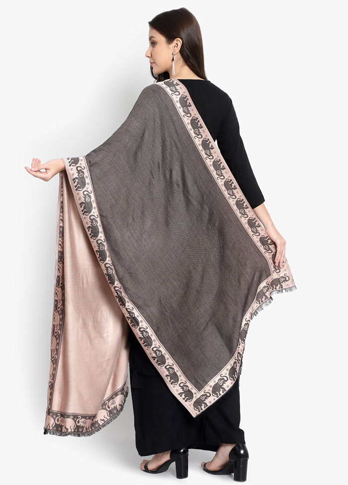 Beige Elephant Motifs Silk Stole - Indian Silk House Agencies