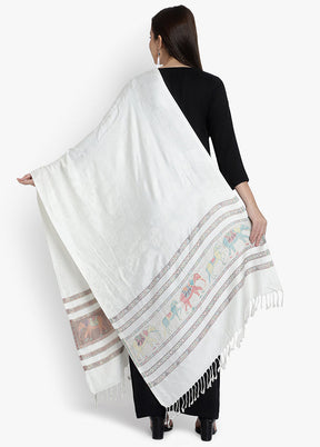 White Elephant Motifs Silk Stole - Indian Silk House Agencies