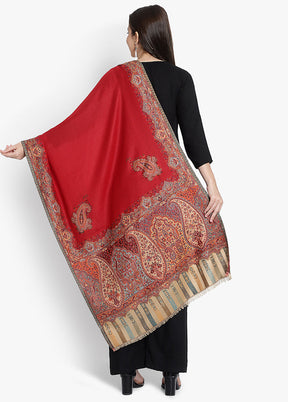 Red Woven Woolen Stole - Indian Silk House Agencies