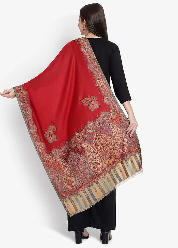 Red Woven Woolen Stole - Indian Silk House Agencies