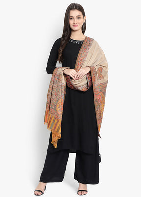 Beige Woven Woolen Stole - Indian Silk House Agencies