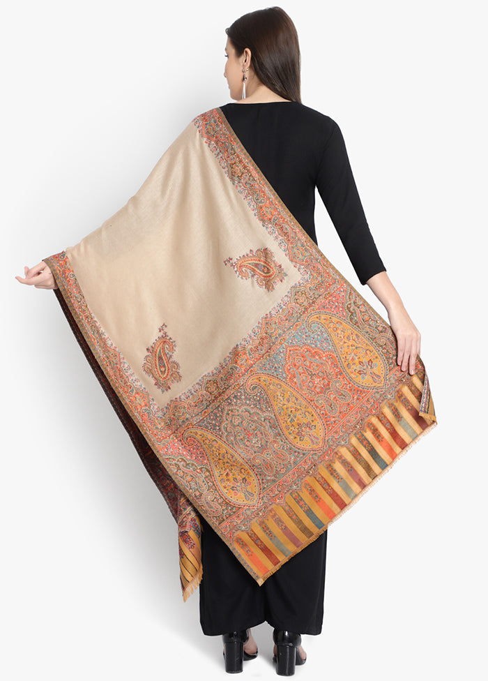 Beige Woven Woolen Stole - Indian Silk House Agencies