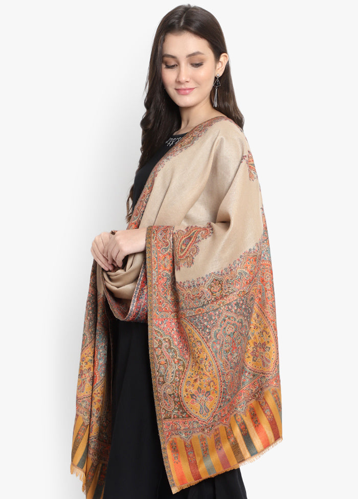 Beige Woven Woolen Stole - Indian Silk House Agencies