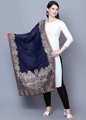 Navy Blue Fine Wool Shawl - Indian Silk House Agencies