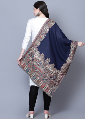 Navy Blue Fine Wool Shawl - Indian Silk House Agencies