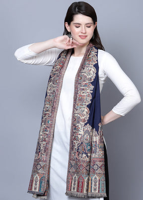 Navy Blue Fine Wool Shawl - Indian Silk House Agencies