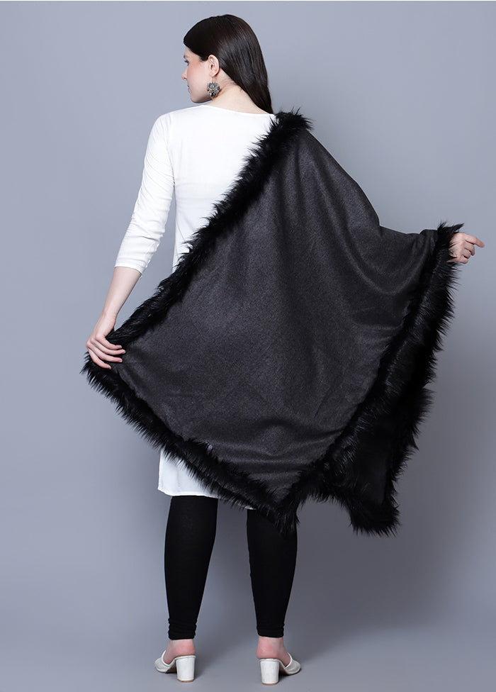 Dark Grey Fine Wool Stole - Indian Silk House Agencies