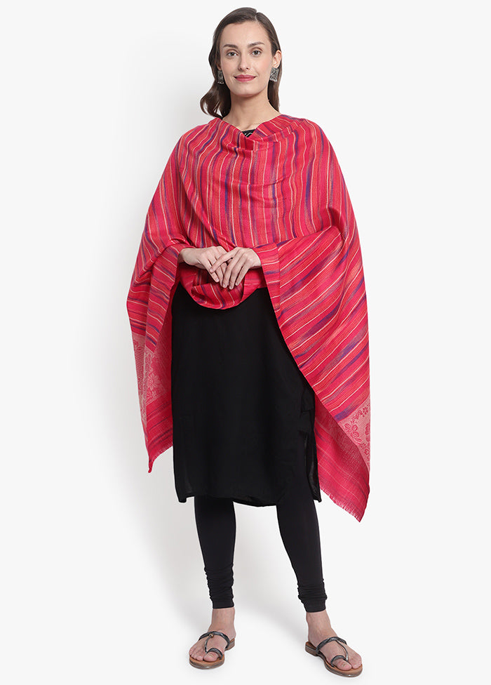 Pink Striped Woolen Stole - Indian Silk House Agencies