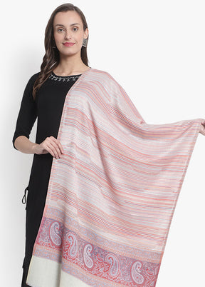 Cream Striped Woolen Stole - Indian Silk House Agencies