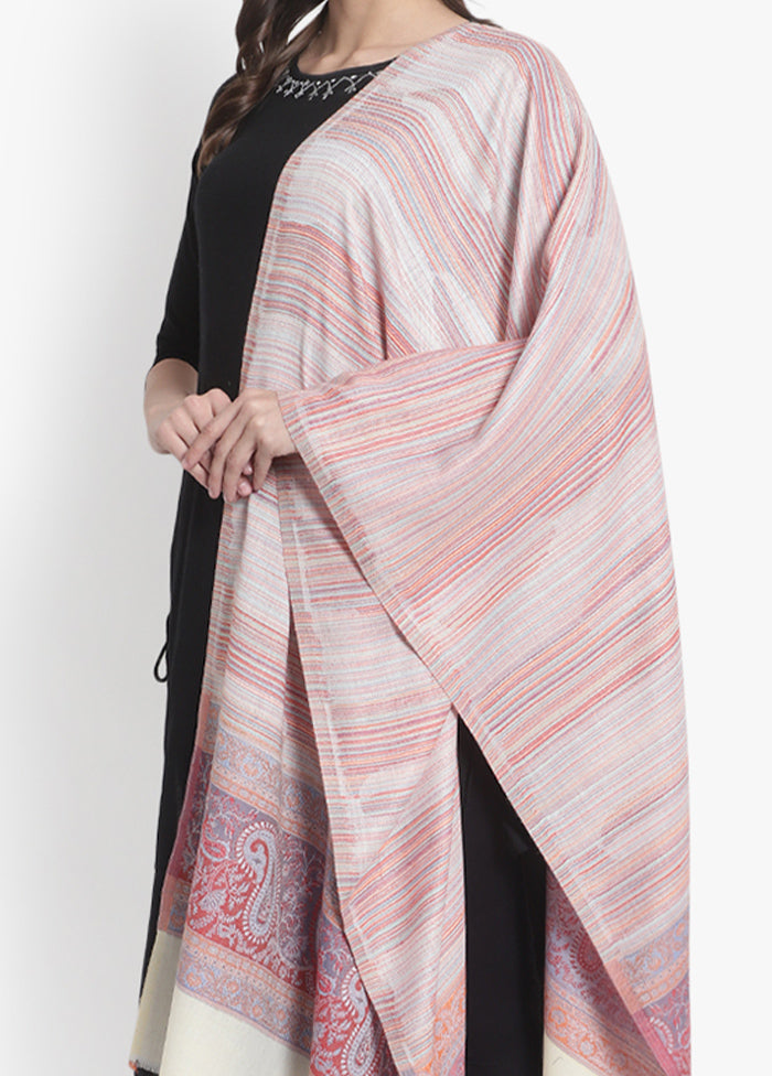 Cream Striped Woolen Stole - Indian Silk House Agencies