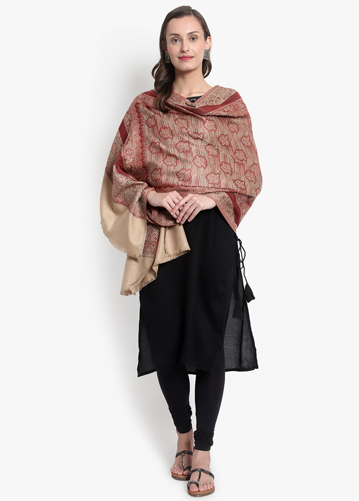 Beige Woven Woolen Stole - Indian Silk House Agencies