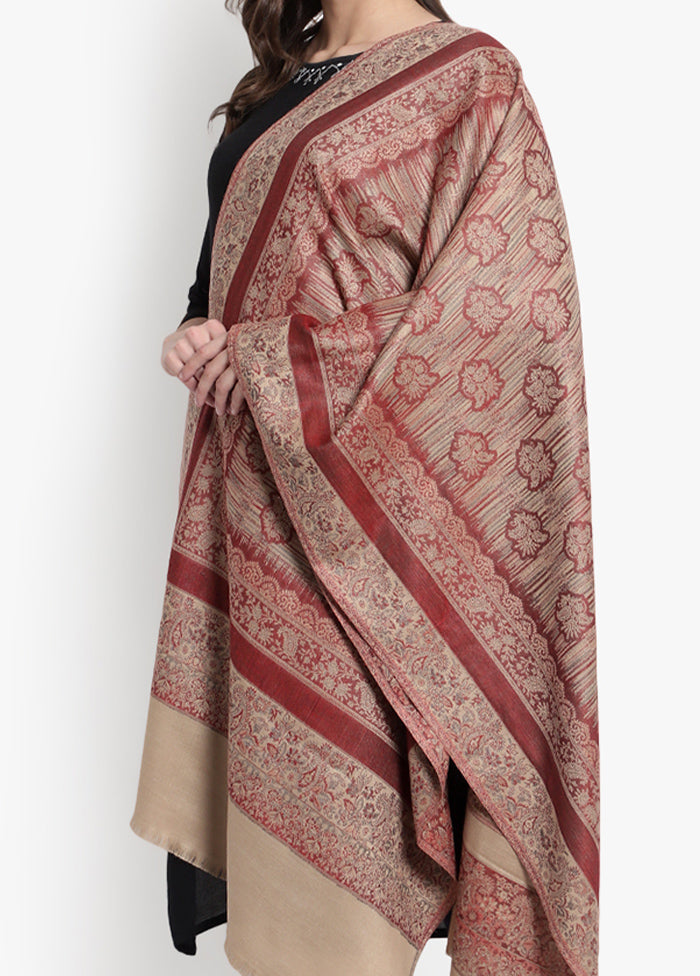 Beige Woven Woolen Stole - Indian Silk House Agencies