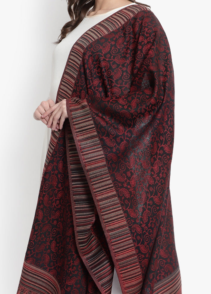 Black Paisley Woolen Stole - Indian Silk House Agencies