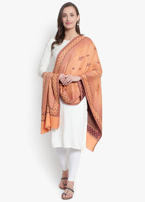 Peach Woven Woolen Stole - Indian Silk House Agencies