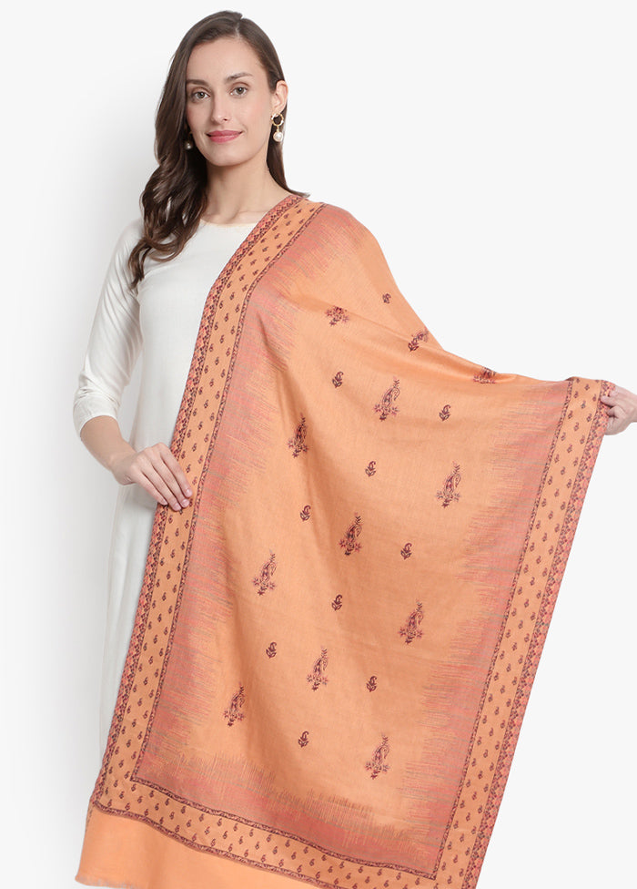 Peach Woven Woolen Stole - Indian Silk House Agencies