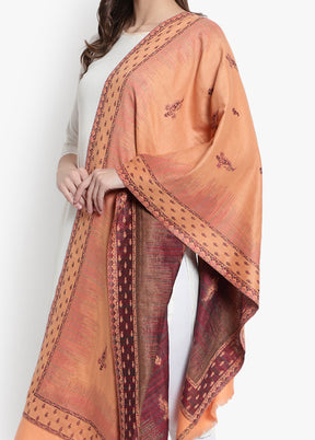 Peach Woven Woolen Stole - Indian Silk House Agencies