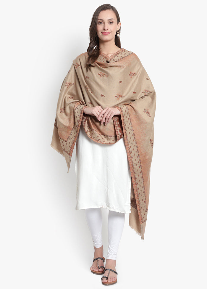 Beige Woven Woolen Stole - Indian Silk House Agencies