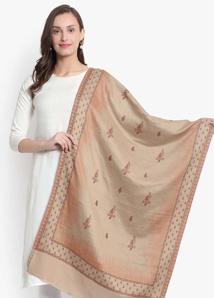 Beige Woven Woolen Stole - Indian Silk House Agencies